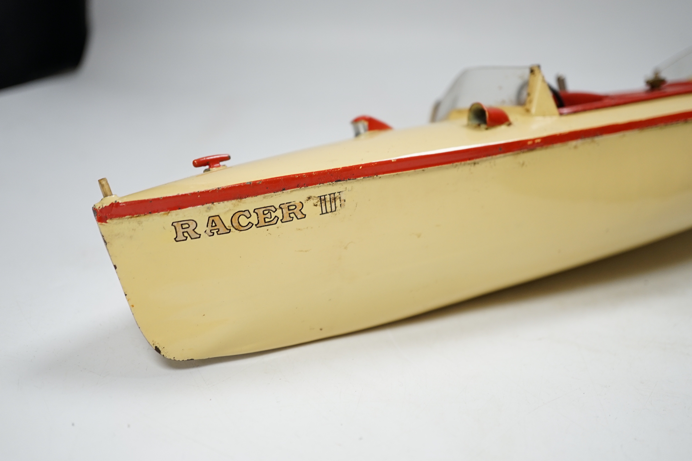 A boxed clockwork Hornby Racer III Speed Boat